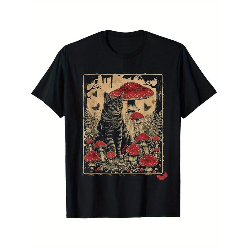 [Sitting Cat Pocket monsters Poison Mushroom Tee] Pastoral Cat T-shirt Sitting Pocket monsters Poison Mushroom Hoodie,...