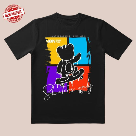 Skateboard Tee | Red-Blue-Green Colorblock & Non Stop Fun | Trendy Streetwear for Skaters