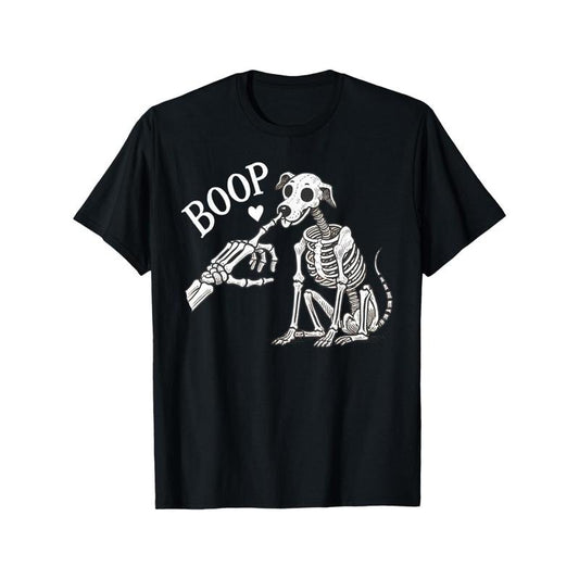 Skeleton And Dog T-Shirt, men's round neck T-shirt made in usa