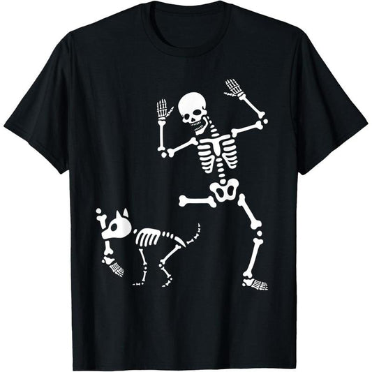 Skeleton Bones Halloween Dog Trick Or Treating Puppy Breeder T-Shirt made in usa