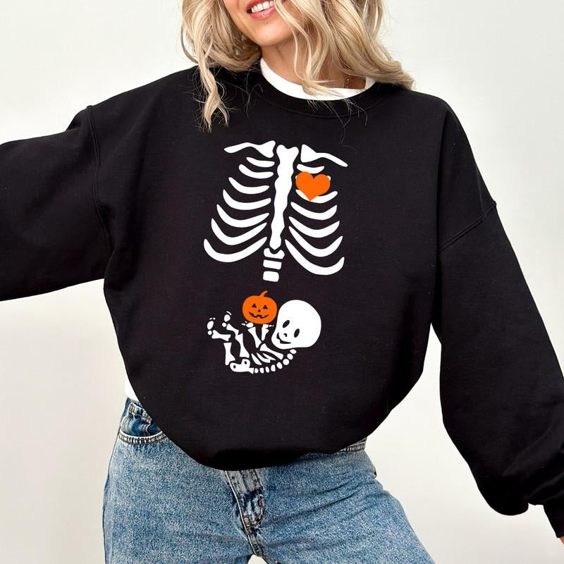 Skeleton Halloween Maternity Sweatshirt, Funny Pregnancy Announcement Shirt 2023, Pregnant Women Costume, Fall New Mom Sweater, Mommy to Be Gift