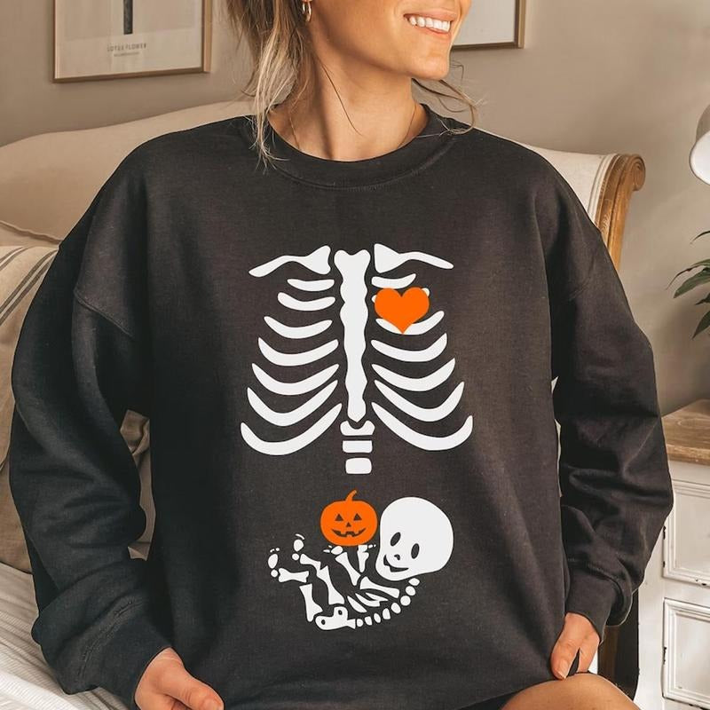 Skeleton Halloween Maternity Sweatshirt, Funny Pregnancy Announcement Shirt 2024, Pregnant Women Costume, Fall New Mom Sweater, Mama Gift
