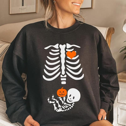 Skeleton Halloween Maternity Sweatshirt, Funny Pregnancy Announcement Shirt 2024, Pregnant Women Costume, Fall New Mom Sweater, Mama Gift