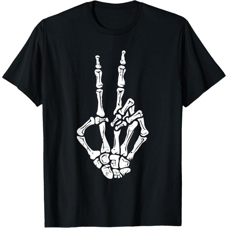 Skeleton Hand Peace Sign Halloween Costume Bones T-Shirt made in usa Hoodie, Sweatshirt | DripVista.com