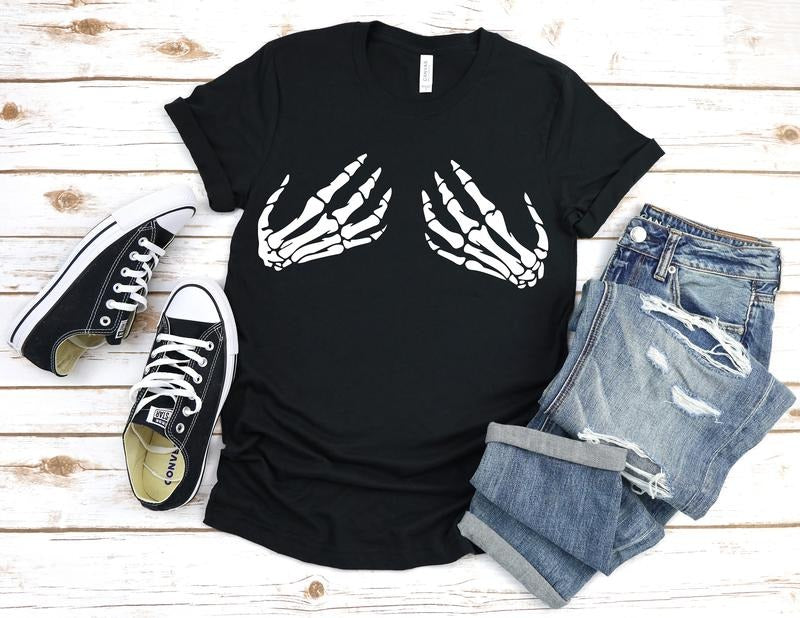 Skeleton Hands Shirt Halloween Shirthalloween Shirt For Womanfunny Halloween Shirthand Bra Shirttrick Or Treat Shirthalloween Party