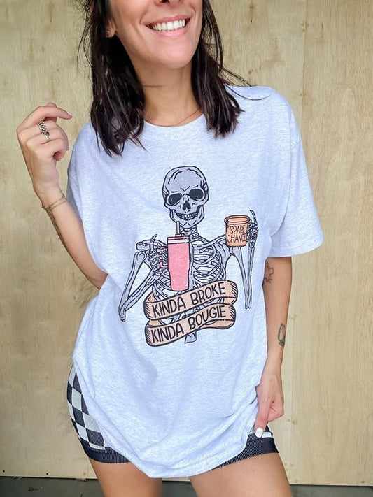 Skeleton Kinda Broke Kinda Bougie Graphic Top