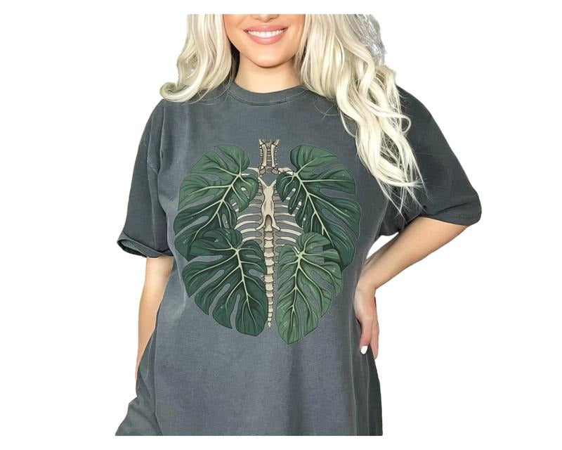 Skeleton Plant Body T Shirt, Unisex Garment Dyed T Shirt, Plant Lover Gift, Monstera Tee, Unisex T-Shirt, Gifts For Male...