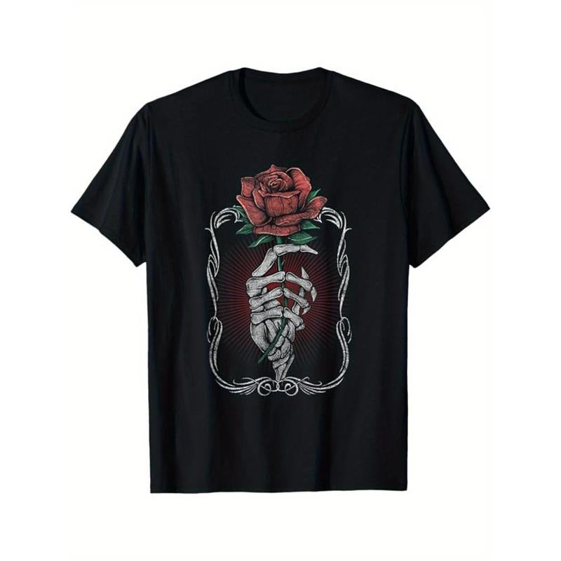 Skeleton Print Men's Cotton T-shirt, Graphic Tee Men's Outdoor Clothes, Men's Halloween Clothing, Casual Short Sleeve Crew Neck T-shirt, Tops For Men, Gift For Men made in usastyle{n002}20