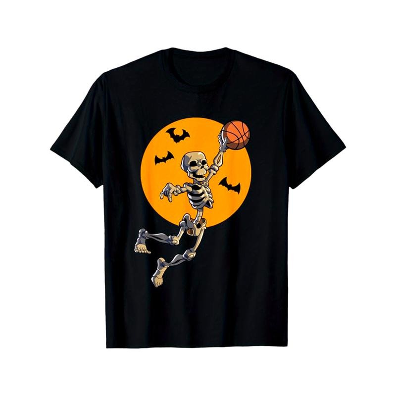 Skeleton Print Men's Cotton T-shirt, Graphic Tee Men's Outdoor Clothes, Men's Halloween Clothing, Casual Short Sleeve...