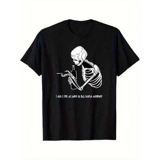Skeleton Print Men's Cotton T-shirt, Graphic Tee Men's Outdoor Clothes, Men's Halloween Clothing, Casual Short Sleeve Crew Neck T-shirt, Tops For Men, Gift For Men made in usastyle{n002}12