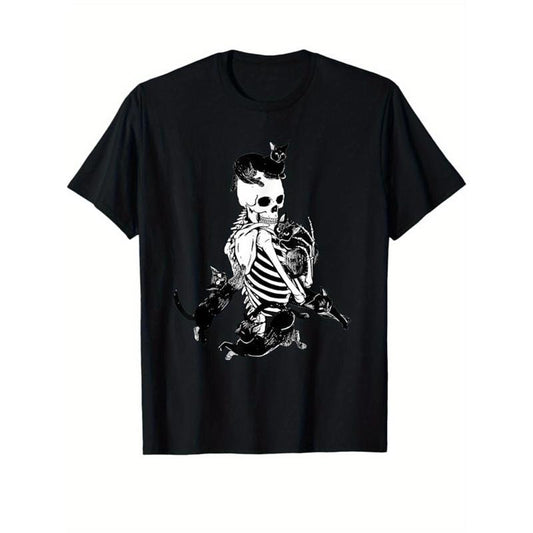 Skeleton Print Men's Cotton T-shirt, Graphic Tee Men's Outdoor Clothes, Men's Halloween Clothing, Casual Short Sleeve Crew Neck T-shirt, Tops For Men, Gift For Men made in usastyle{n002}15