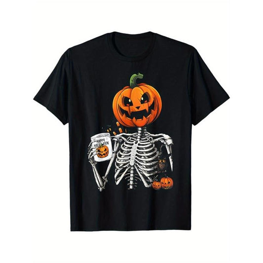 Skeleton Print Men's Cotton T-shirt, Graphic Tee Men's Outdoor Clothes, Men's Halloween Clothing, Casual Short Sleeve Crew Neck T-shirt, Tops For Men, Gift For Men made in usastyle{n002}2