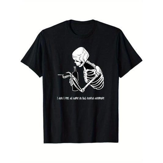Skeleton Print Men's Cotton T-shirt, Graphic Tee Men's Outdoor Clothes, Men's Halloween Clothing, Casual Short Sleeve Crew Neck T-shirt, Tops For Men, Gift For Men made in usastyle{n002}23