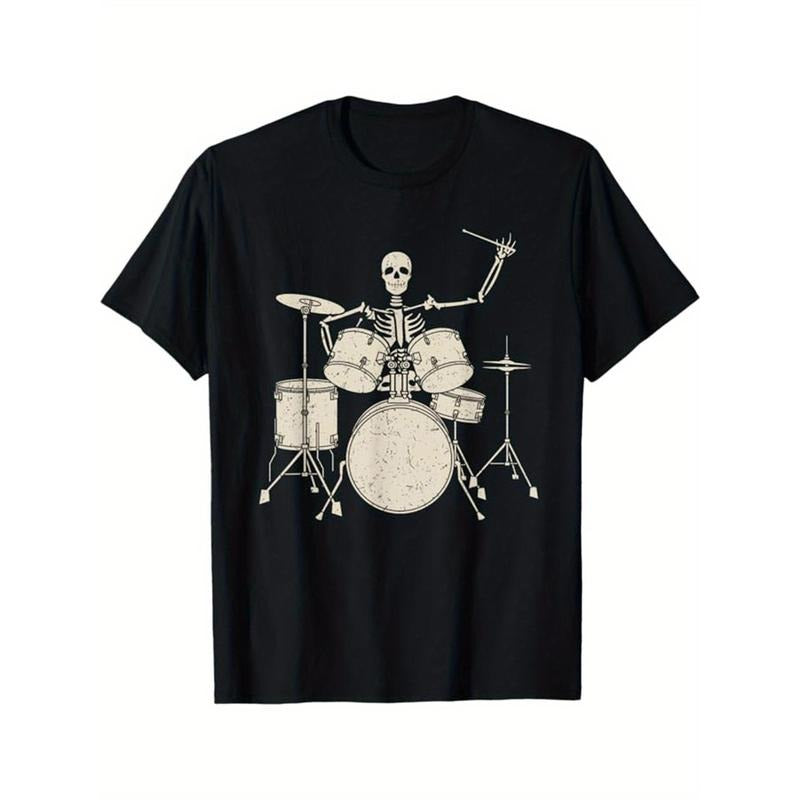 Skeleton Print Men's Cotton T-shirt, Graphic Tee Men's Outdoor Clothes, Men's Halloween Clothing, Casual Short Sleeve...