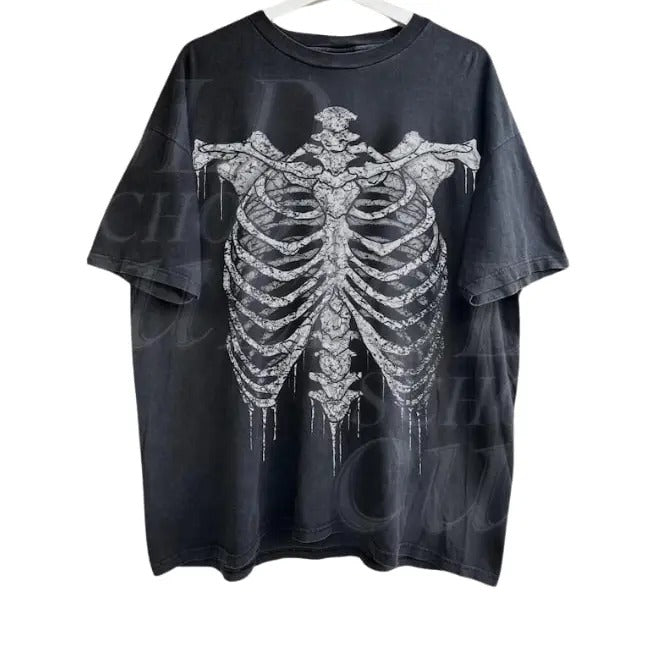 Skeleton Rib Vintage Graphic T-Shirt, Rib Cage Shirt, 90s Dark Art Horror Shirt, Retro Skeleton Gothic Tee, Grunge Shirt,...