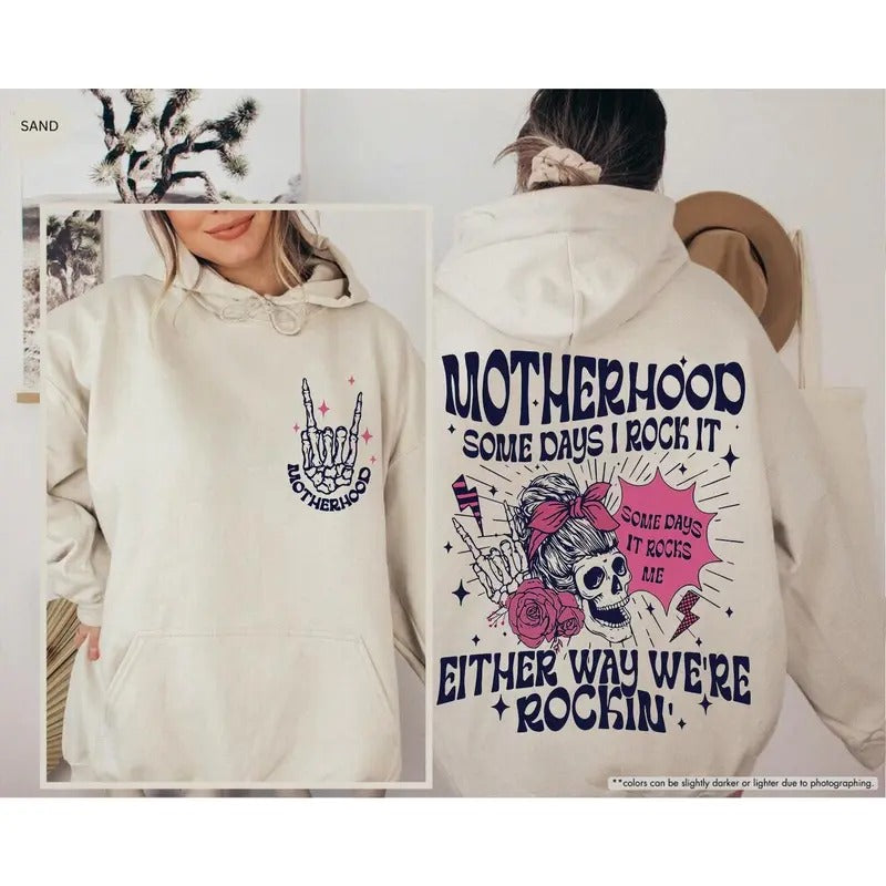 Skeleton Rocking Motherhood Some Day I Rock It 2 Sided Shirt, Mother's Day Gift, Funny Mom Shirt, Gift For Mom, New Mom Gift, Motherhood Sweatshirt