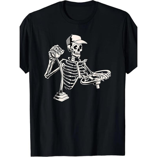 Skeleton Truck Driver - Funny Big Trucking Trucker T-Shirt - Cotton T-shirt Made in USA