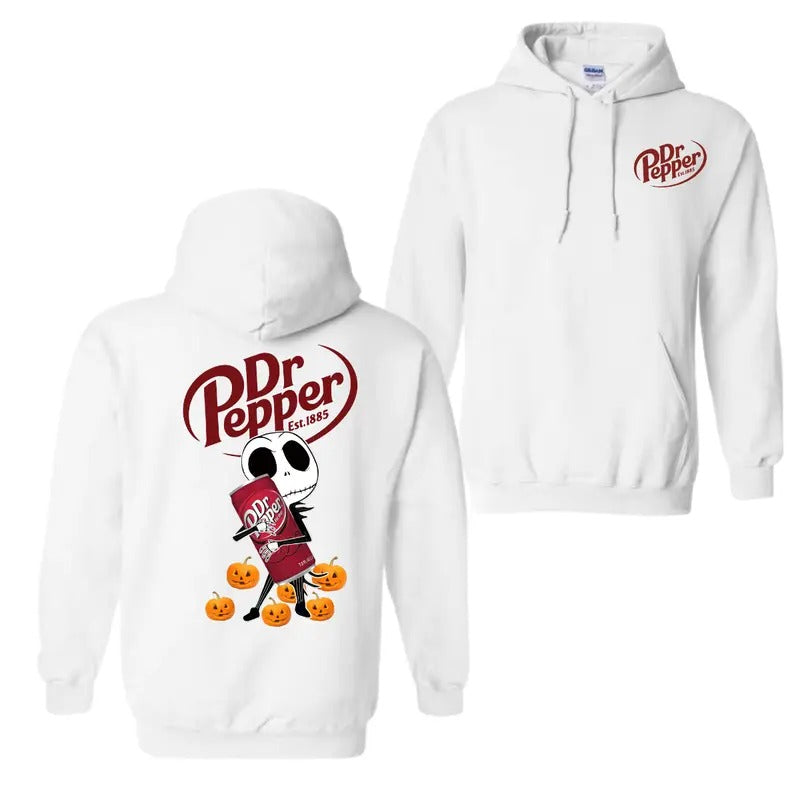 Skellington Dr Pepper Halloween 2 Sided Hoodie T-Shirt, Dr Pepper Hoodie For Men And Women  