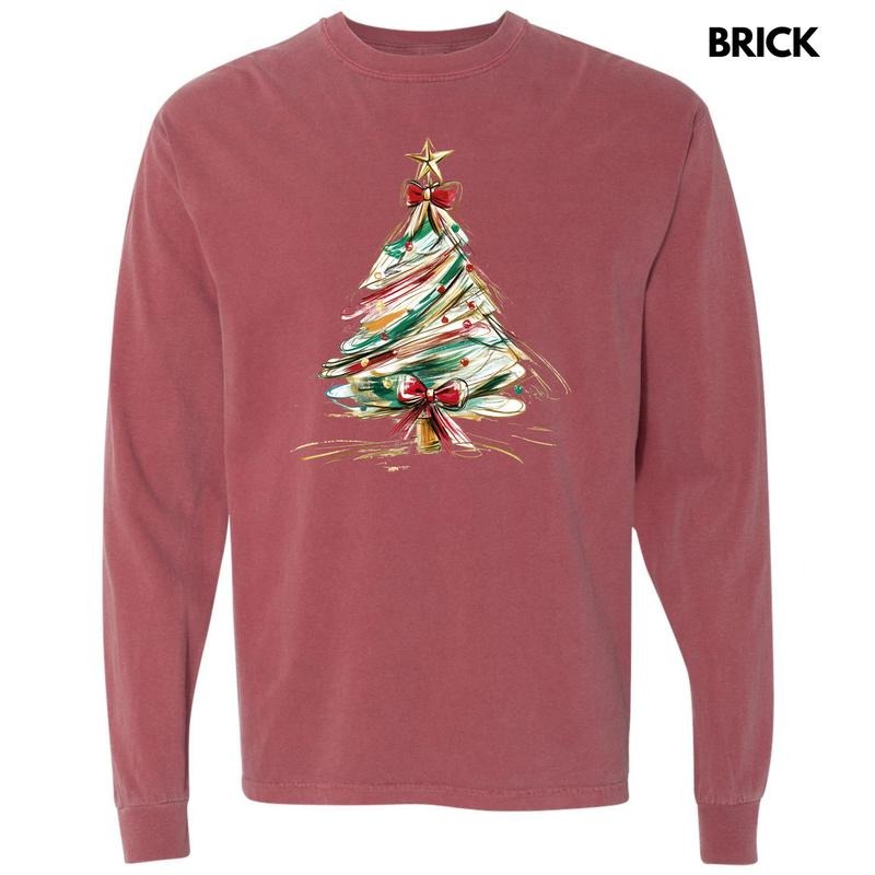 Sketched Christmas Tree Long Sleeve Comfort Colors T-Shirt 'NLB' Hoodie, Sweatshirt | DripVista.com