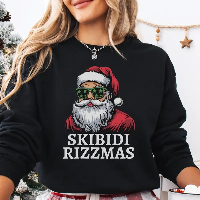 Skibidi Rizzmas Christmas Santa Funny Shirt , Rizzmas Santa Sweatshirt, Funny Teenager Xmas Rizz
