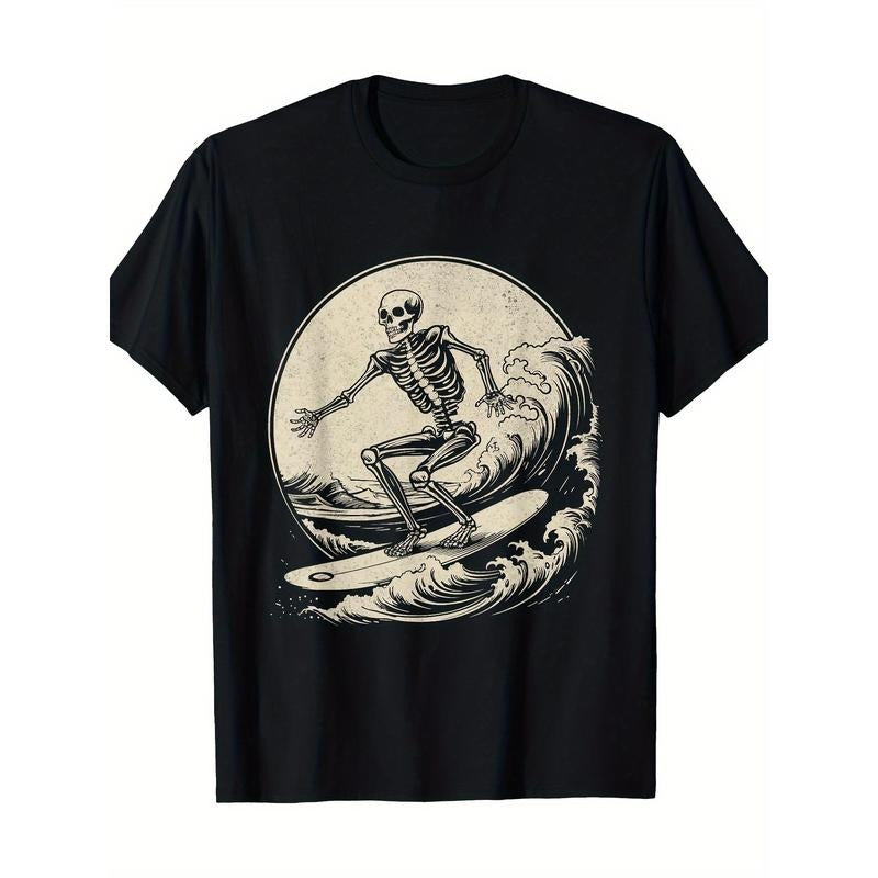 Skull Surfer retro Big Wave surfing Fun Halloween 100% cotton T-shirt Made in USA Hoodie, Sweatshirt | DripVista.com