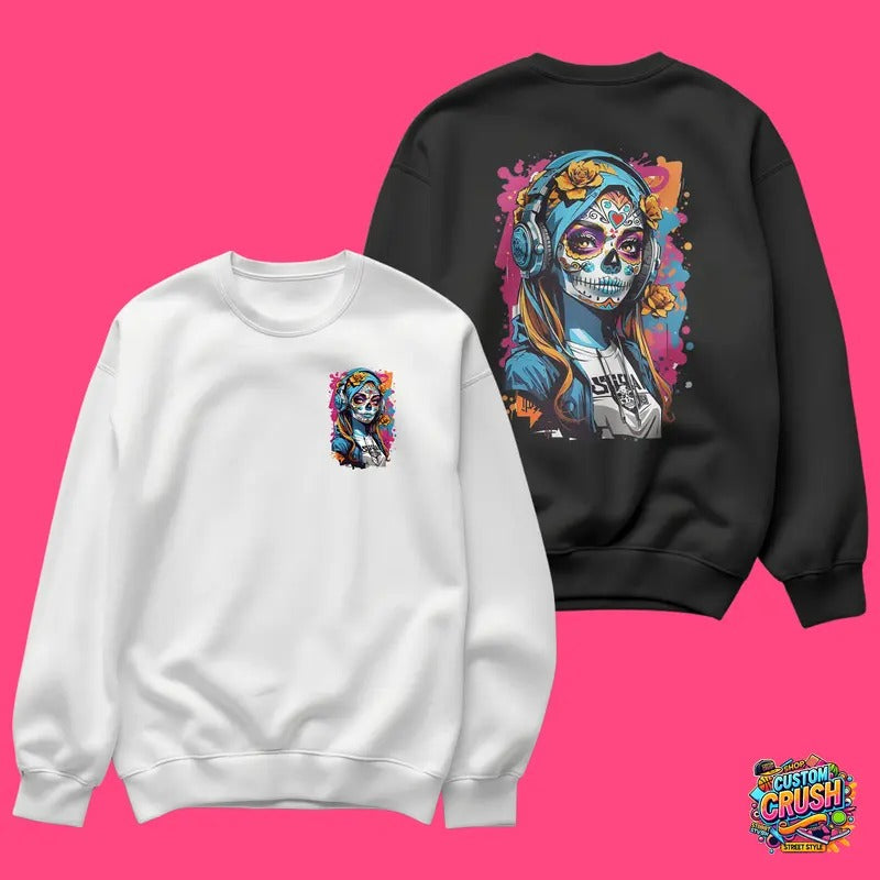 Skull face painting beauty trendy cotton short-sleeved, round neck sweatshirt, hooded sweatshirt, multiple colors, fully customized pattern clothing, fast logistics Menswear Embroidered Prints Tops Man Pullover Fabric Soft Gamis Casual