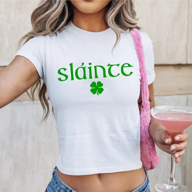 Sláinte Irish Baby Tee - St Patricks Day Shirt - Irish Toast Tee - Funny Gaelic Shirt - Trendy Retro Party Tee