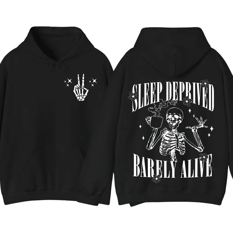 Sleep Deprived Barely Alive Funny Skeleton Halloween Pullover Hoodie, Gift for Him, Gift for Her
