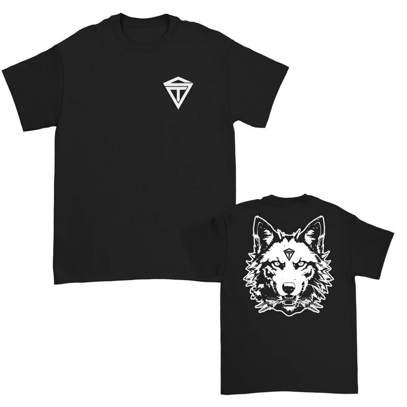 Sleep Theory Wolf Graphic T-Shirt, Tribal Howling Wolf Band Tee, Black and White Ink Style Shirt, Rock Band Merch, Unisex Menswear Womenswear Top