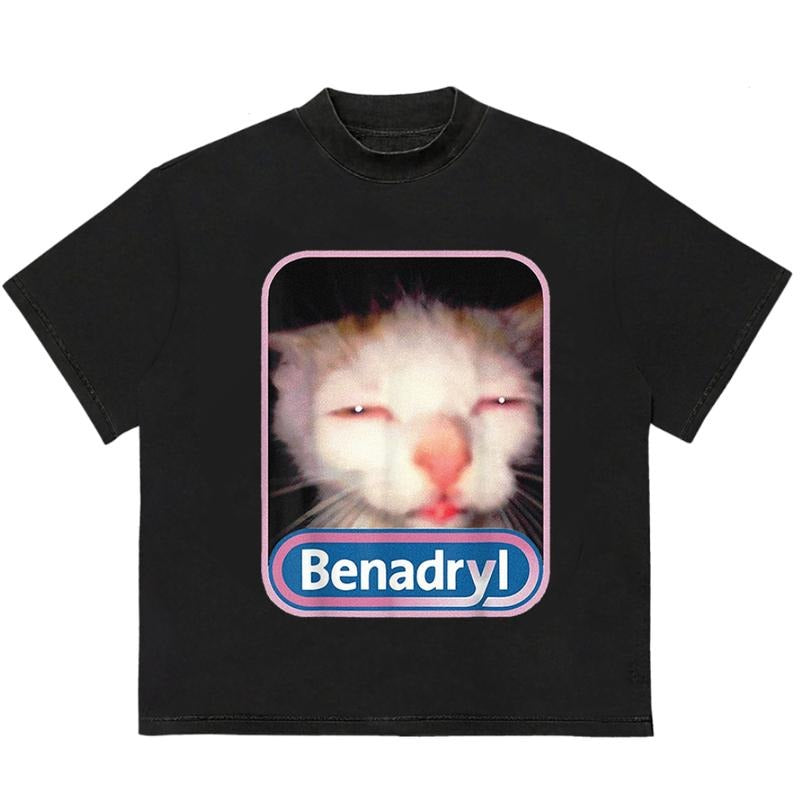 Sleepy Benadryl Catt T-Shirt Trendy Gift for Him Essential Trendy Fit Machine Washable Hoodie, Sweatshirt | DripVista.com