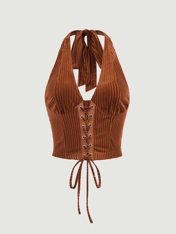Sleeveless Halter Neck Lace Up Front Tie Back Crop TopY2Kstyle{n002}2 T-Shirts, Hoodie, Sweatshirt | DripVista.com