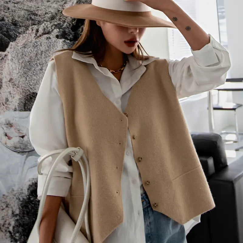 Sleeveless V Neck Button Up Knit Sweater VestY2K T-Shirts, Hoodie, Sweatshirt | DripVista.com