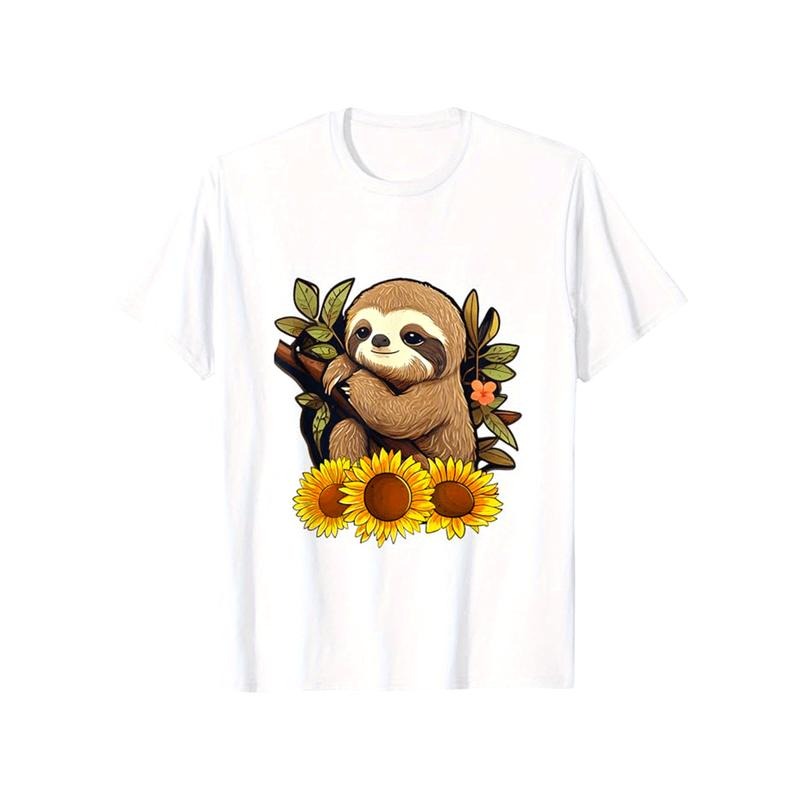 Sloths Print Men's Cotton T-shirt, Graphic Tee Men's Outdoor Clothes, Casual Short Sleeve Crew Neck T-shirt made in usastyle{n002}14