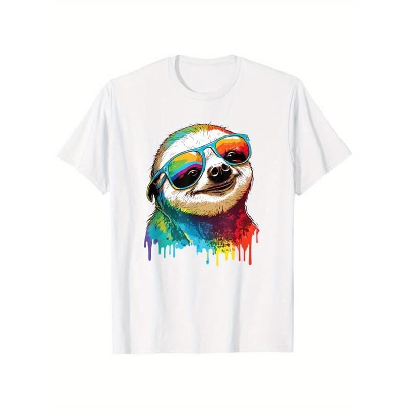 Sloths Print Men's Cotton T-shirt, Graphic Tee Men's Outdoor Clothes, Casual Short Sleeve Crew Neck T-shirt made in usastyle{n002}16