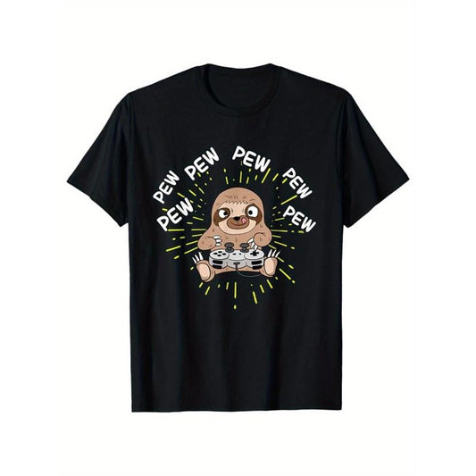 Sloths Print Men's Cotton T-shirt, Graphic Tee Men's Outdoor Clothes, Casual Short Sleeve Crew Neck T-shirt made in usastyle{n002}9