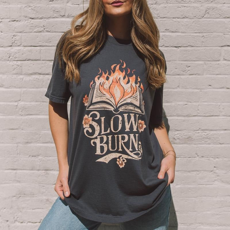 Slow Burn Graphic Tee with T-Shirt Womenswear ShortSleeve Cotton T-Shirt Hoodie, Sweatshirt | DripVista.com
