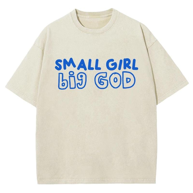 Small Girl Big God Unisex Washed T-Shirt, Christian Jesus  t shirts, Vintage 90s Graphic Tee Gift Cotton Top Womenswear Bottom