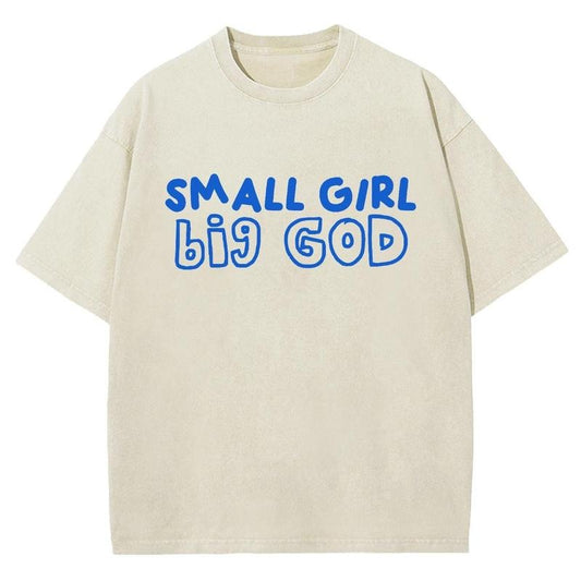 Small Girl Big God Unisex Washed T-Shirt, Christian Jesus  t shirts, Vintage 90s Graphic Tee Gift Cotton Top Womenswear Bottom