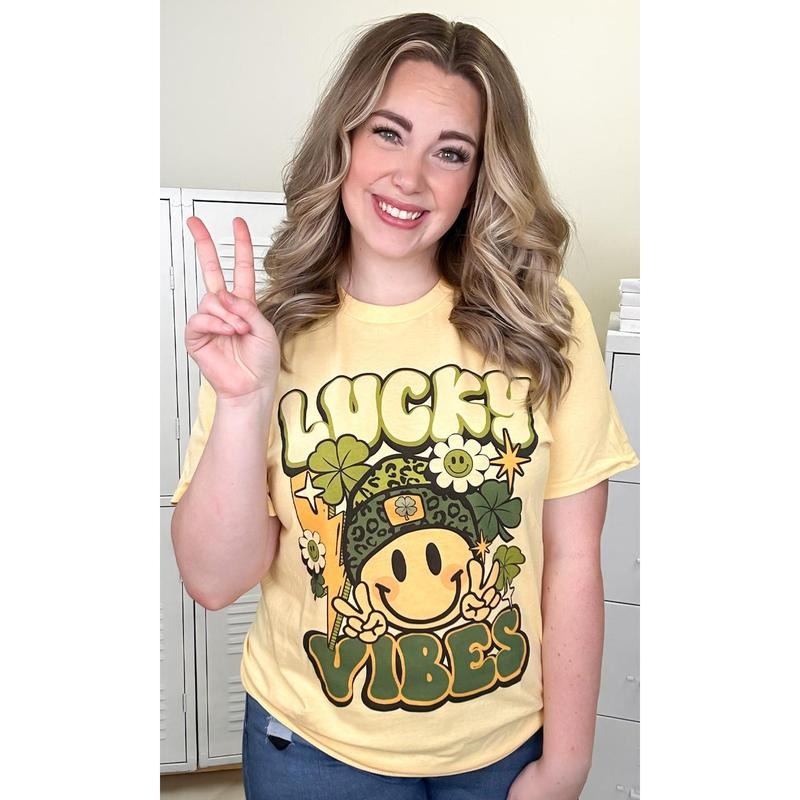 Smiley Lucky Vibes Adult Graphic T-Shirt Hoodie, Sweatshirt | DripVista.com