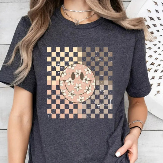 Smiling Flower Shirt, Vintage Smiley Face Trendy Graphic Shirt, Oversized, Boho, Comfy Sleep Shirt for Women, Birthday Gift