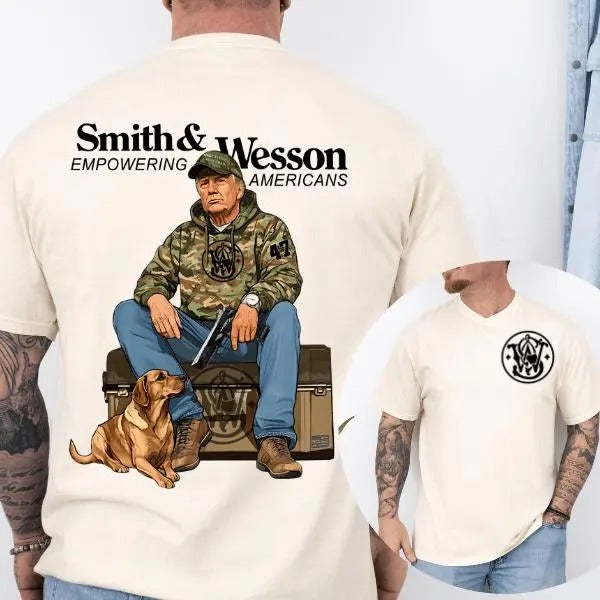 Smith And Wesson Trump Hunting 2 Sided TShirt, Gun Lover, Tactical Gear, Unisex Short Sleeve Casual Cotton, Casual Top...