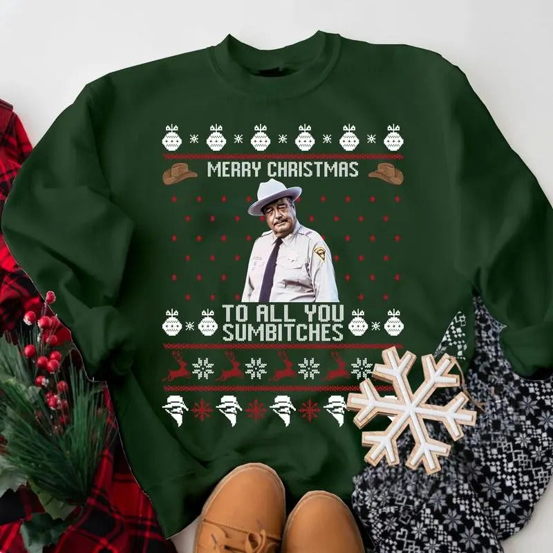 Smokey And The Bandit Merry Christmas Too All You Sumbitches Christmas Sweatshirt, Smokey And The Bandit Sweatshirt, Funny Christmas Sweater