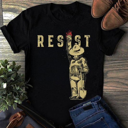 Smokey the Bear Resist , I Stand With The NPS Casual Classic Menswear Top Unisex Cotton Fabric