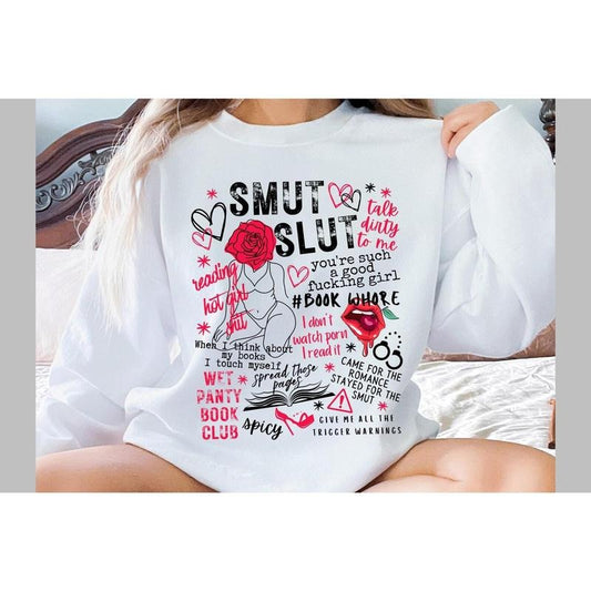 Smut Slut Collage Shirt B&W Graphic, Spicy Reads, Reading Hot Girl Shit, Came For The Romance Stayed For The Smut, Book Boyfriend