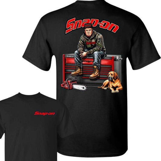Snap-On Trum Shirt, Snap On Shirt, Crewneck Camo Workwear Shirts, Trump With Chainsaw Graphic Unisex Casual Cotton Tee, Gift For Trump Supporter