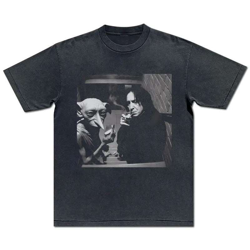Snape and Dobby Smoking on Stairs Shirt Potter Wizarding Fan Tee Potterhead Christmas Birthday Gift Potter Book Funny 90s Vintage Shirt