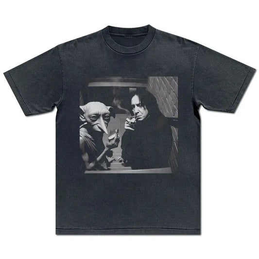 Snape and Dobby Smoking on Stairs Shirt Potter Wizarding Fan Tee Potterhead Christmas Birthday Gift Potter Book Funny 90s Vintage Shirt