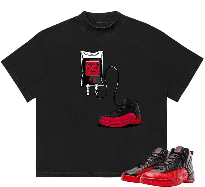 Sneaker Addict Jr 12 Flu Game T-Shirt Machine Washable Modern Style HipHop Graphic Hoodie, Sweatshirt | DripVista.com