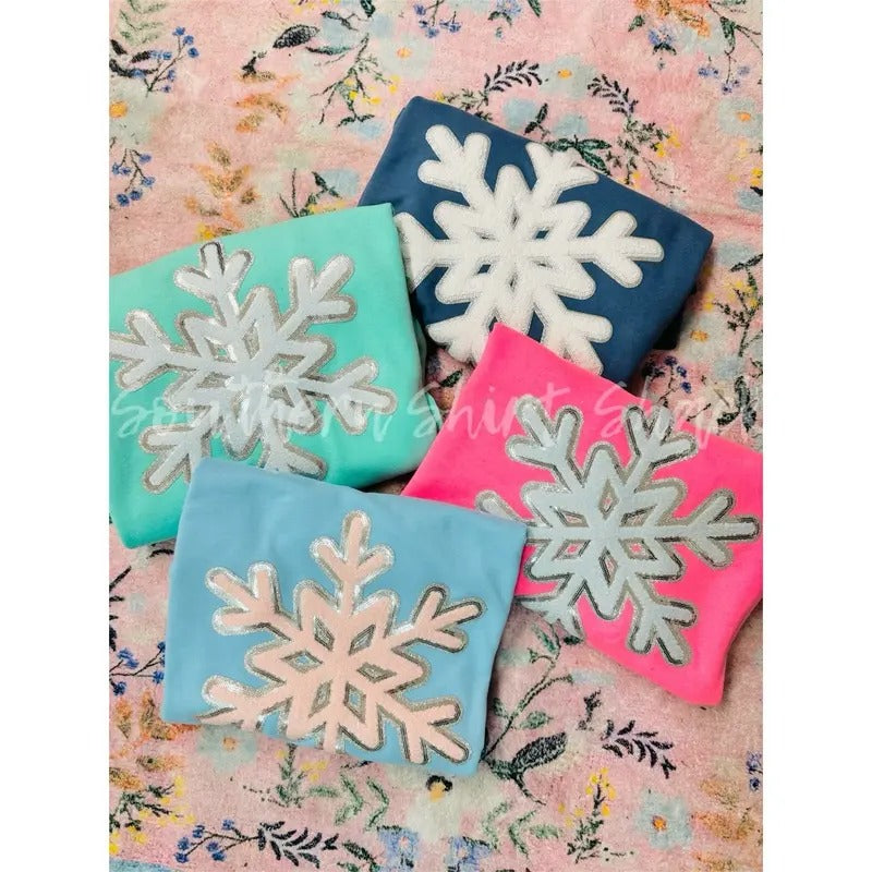 Snowflake Chenille Patch Sweatshirt T-Shirts, Hoodie | DripVista.com