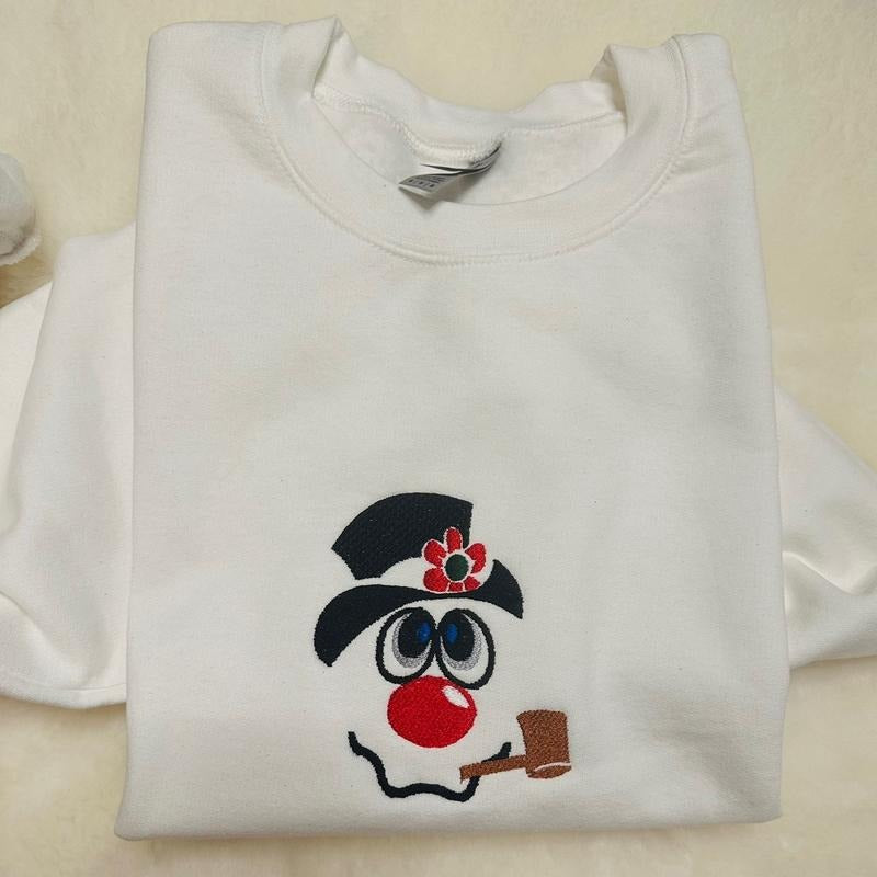 Snowman Embroidered Crewneck Sweatshirt T-Shirts, Hoodie | DripVista.com